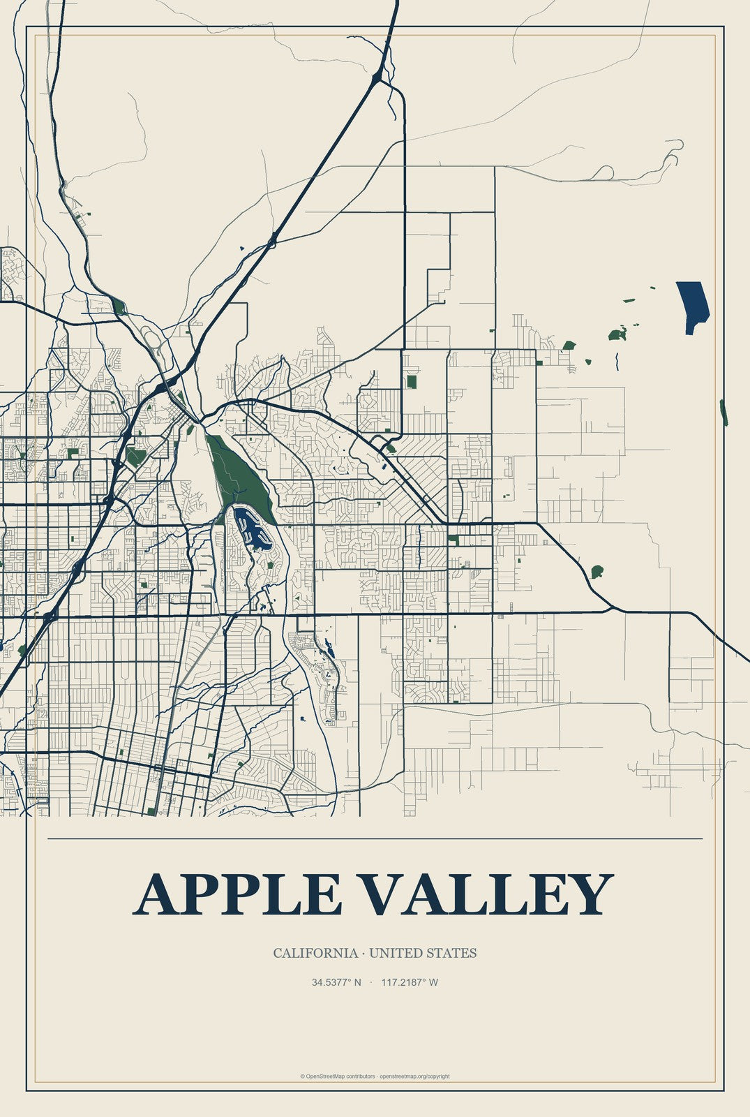 Apple Valley, California City Map Aluminum Sign in Coastal Cutout style