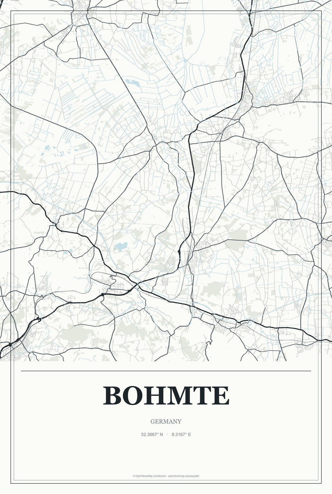 Bohmte, Germany City Map Aluminum Sign in Gallery Air style