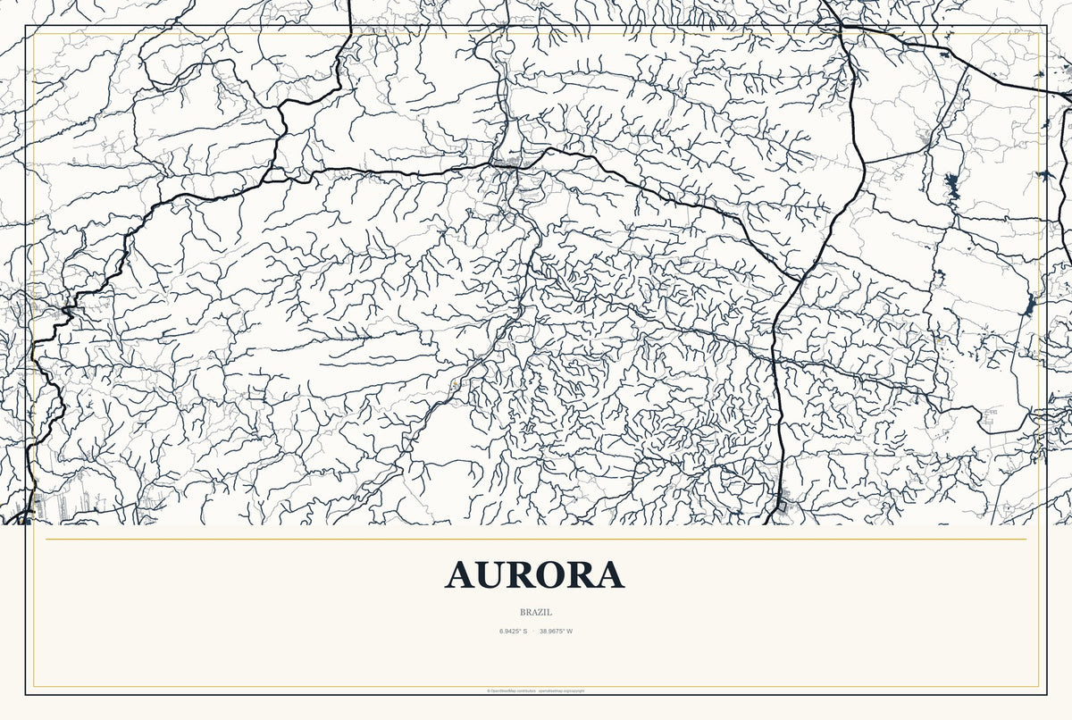 Aurora, Brazil City Map Aluminum Sign in Citrine Modern style