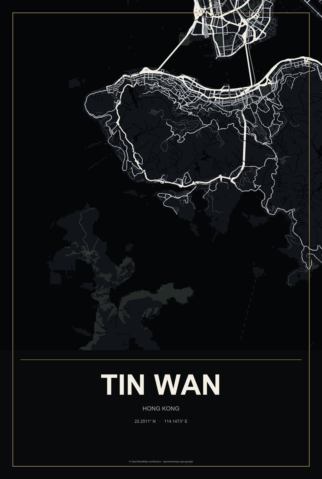 Tin Wan, Hong Kong City Map Aluminum Sign in Metropolitan Noir style