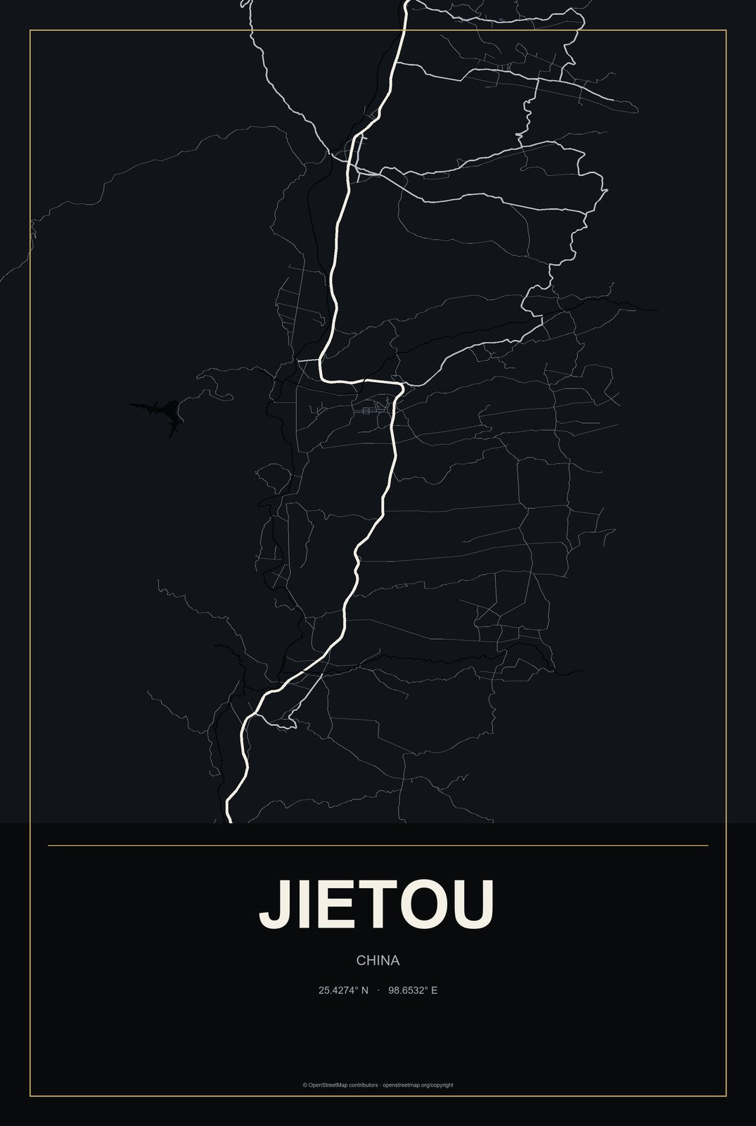 Jietou, China City Map Aluminum Sign in Metropolitan Noir style