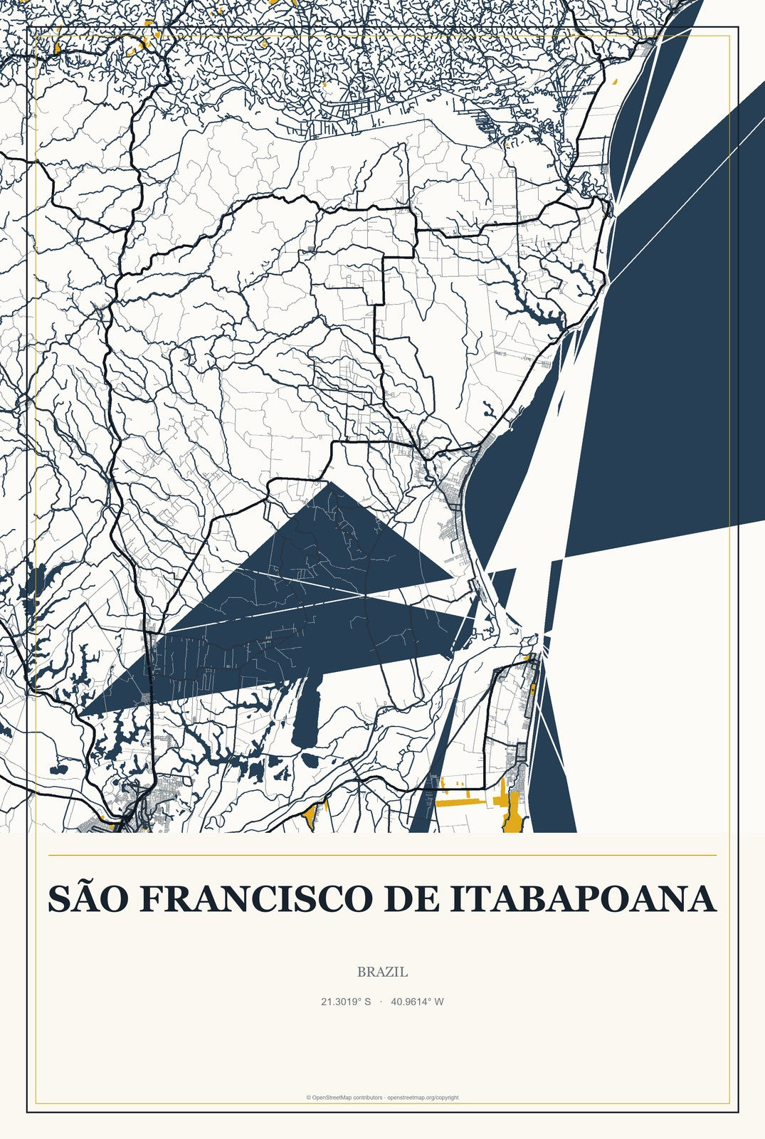 São Francisco de Itabapoana, Brazil City Map Aluminum Sign in Citrine Modern style