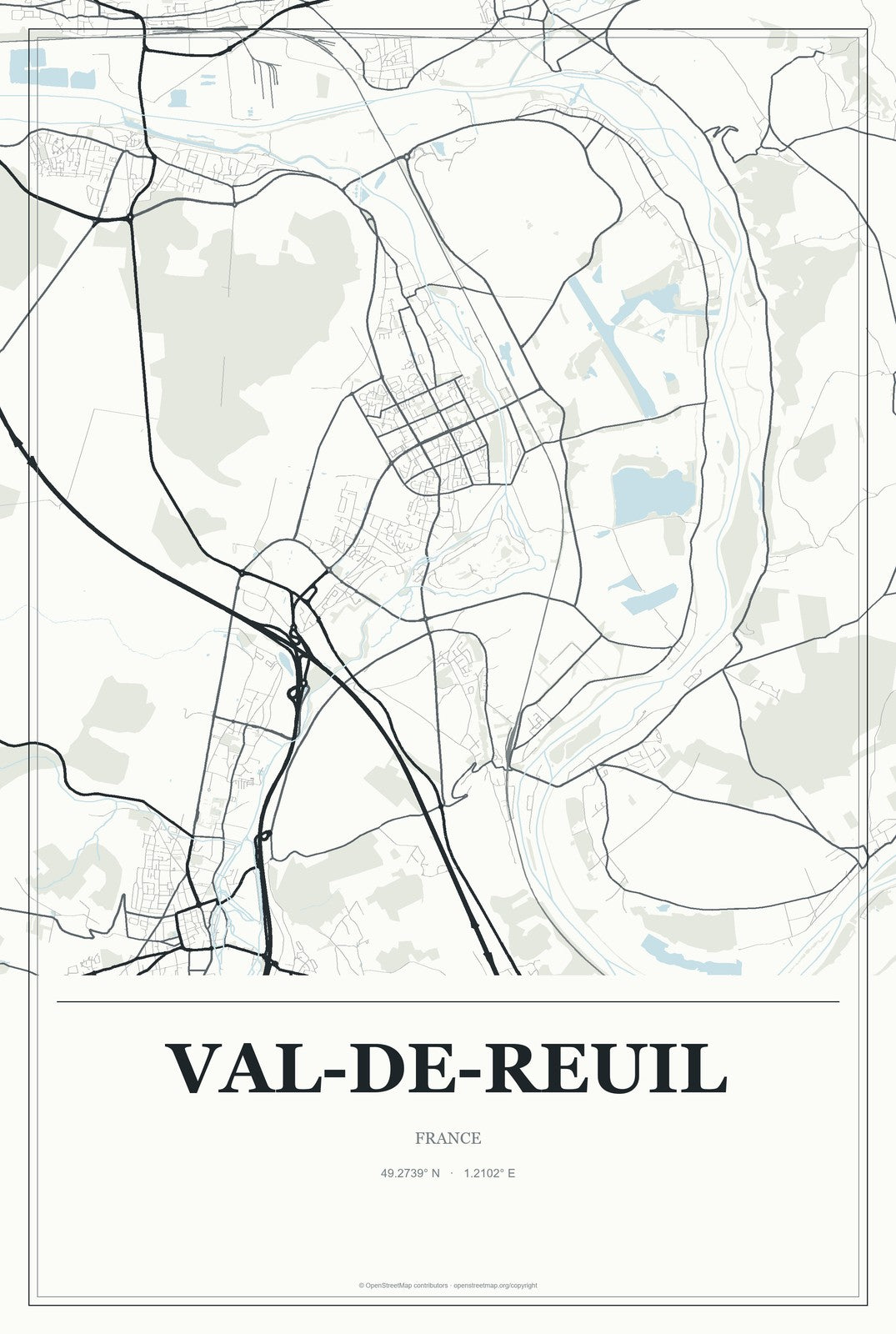 Val-de-Reuil, France City Map Aluminum Sign in Gallery Air style