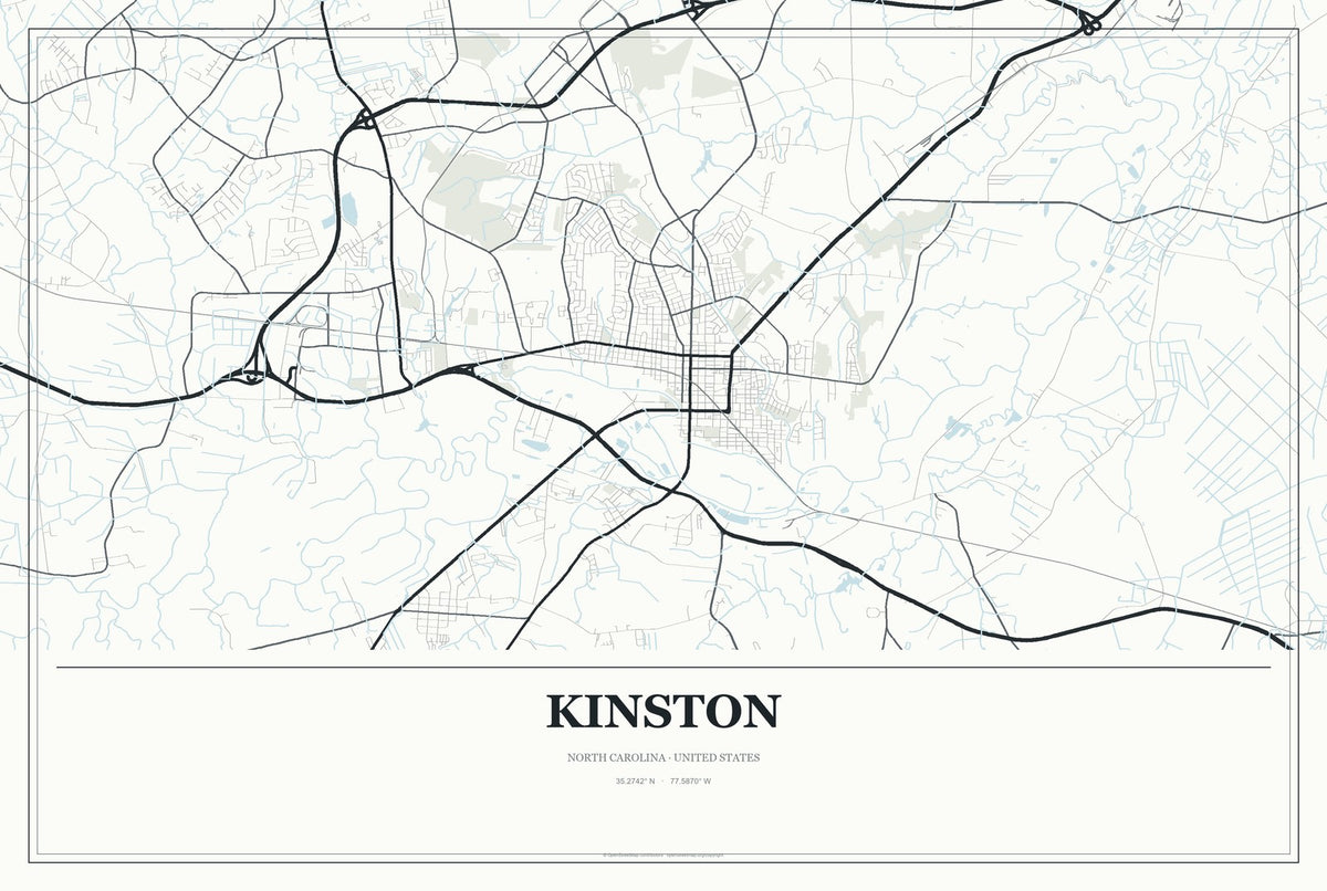 Kinston, North Carolina City Map Aluminum Sign in Gallery Air style