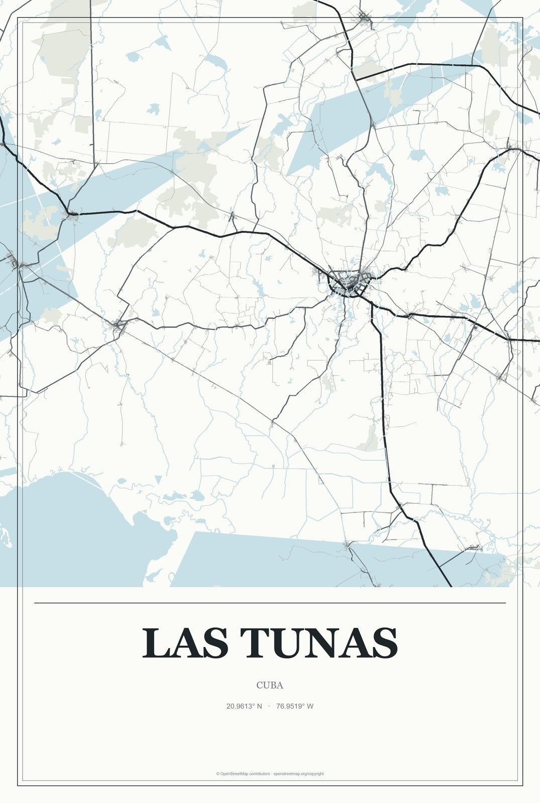 Las Tunas, Cuba City Map Aluminum Sign in Gallery Air style
