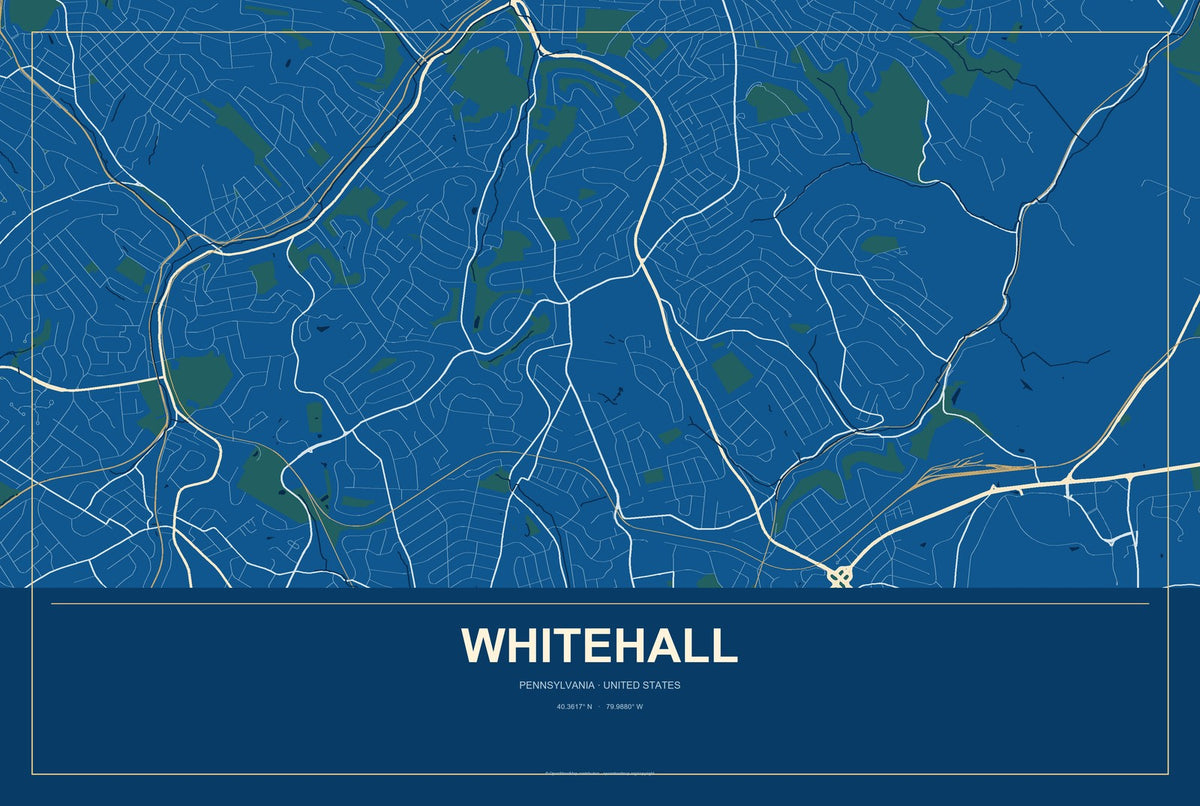 Whitehall, Pennsylvania City Map Aluminum Sign in Harbor Cobalt style