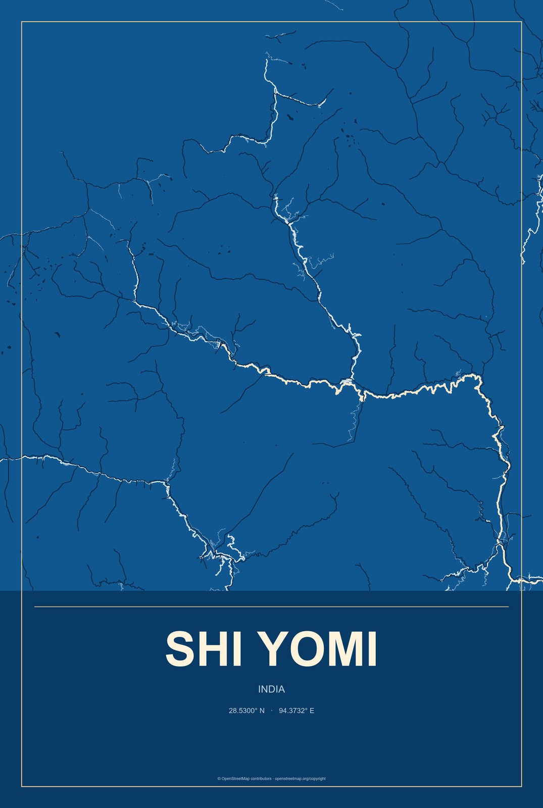 Shi Yomi, India City Map Aluminum Sign in Harbor Cobalt style