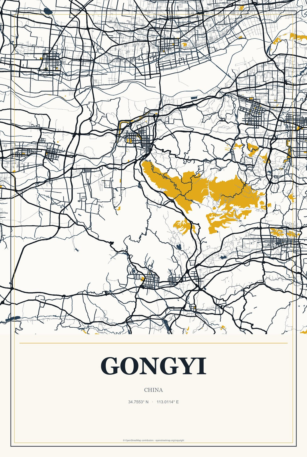 Gongyi, China City Map Aluminum Sign in Citrine Modern style
