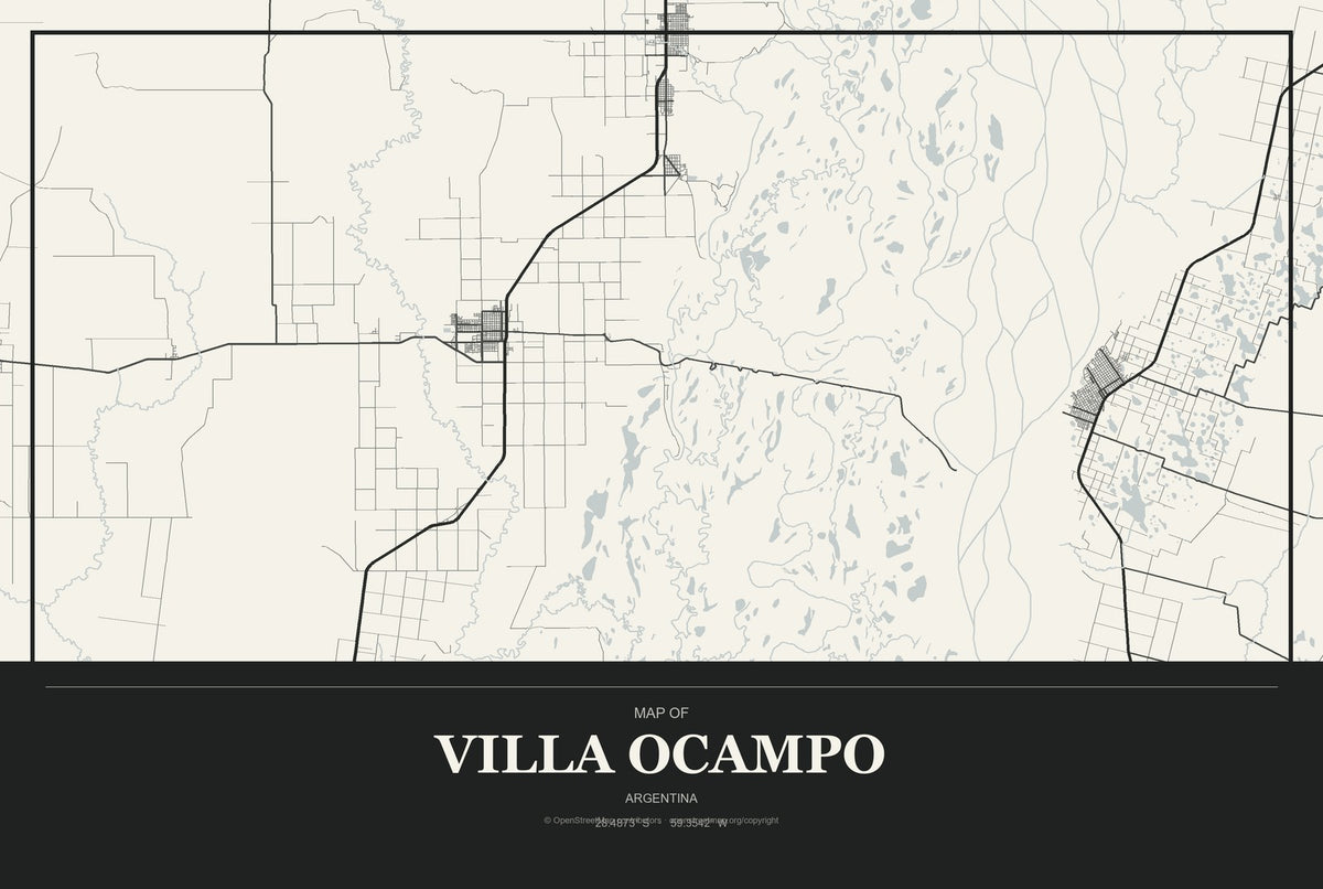 Villa Ocampo, Argentina City Map Aluminum Sign in Museum Plaque style