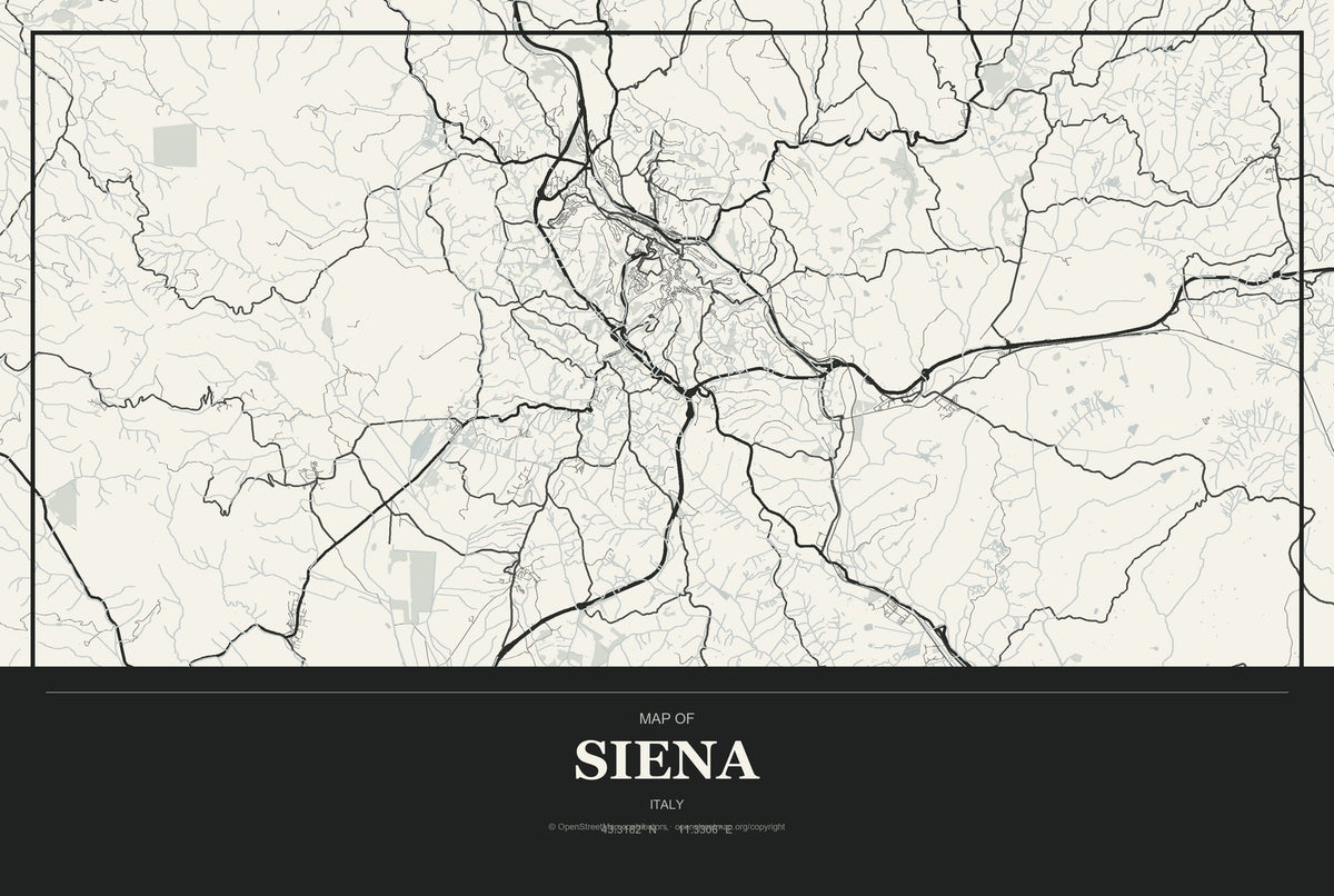 Siena, Italy City Map Aluminum Sign in Museum Plaque style