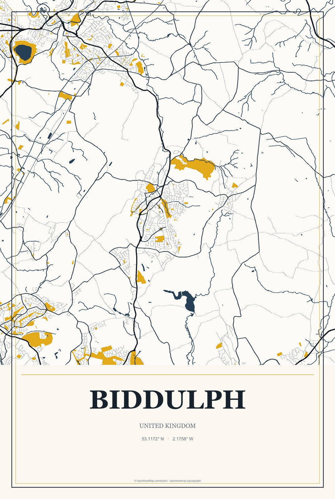 Biddulph, United Kingdom City Map Aluminum Sign in Citrine Modern style
