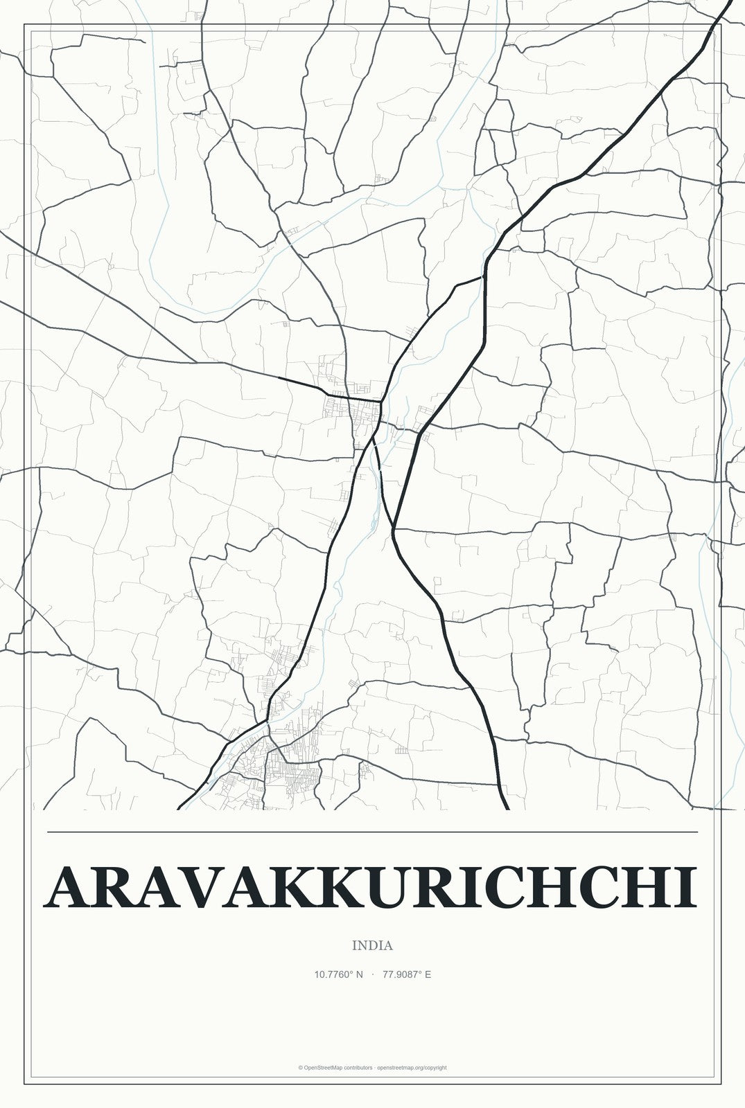 Aravakkurichchi, India City Map Aluminum Sign in Gallery Air style