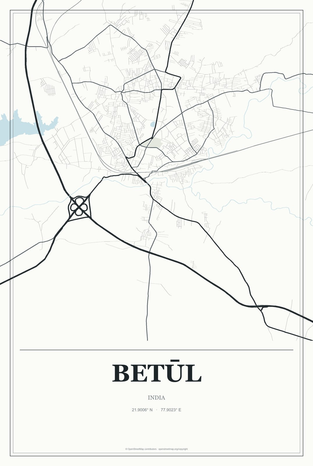 Betūl, India City Map Aluminum Sign in Gallery Air style
