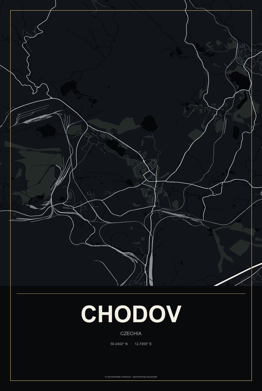 Chodov, Czechia City Map Aluminum Sign in Metropolitan Noir style