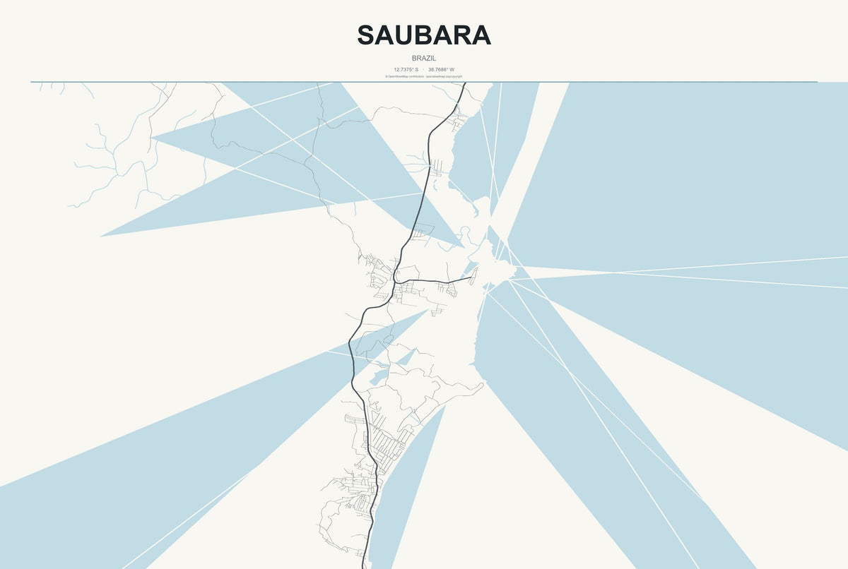 Saubara, Brazil City Map Aluminum Sign in Headline Atlas style