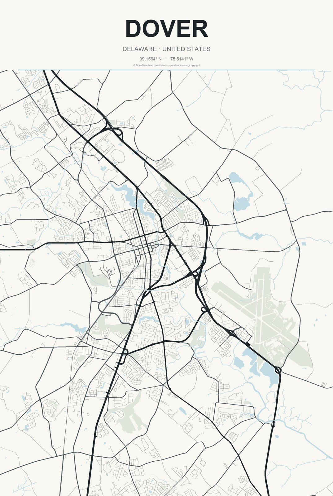 Dover, Delaware City Map Aluminum Sign in Headline Atlas style