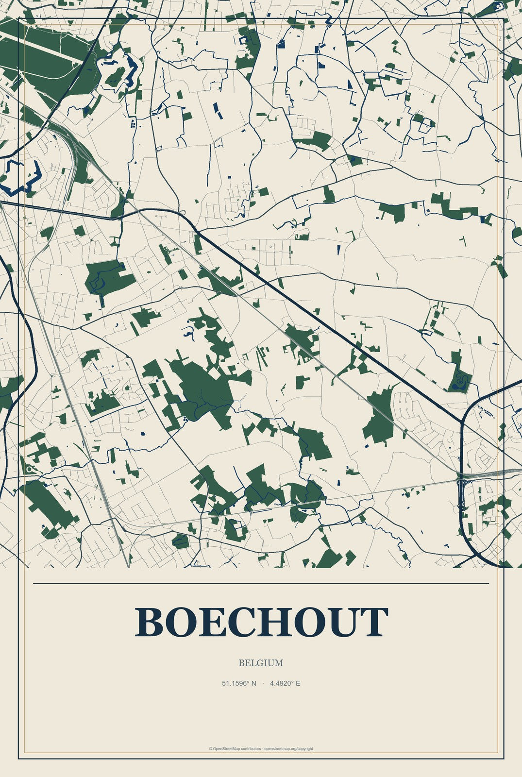 Boechout, Belgium City Map Aluminum Sign in Coastal Cutout style