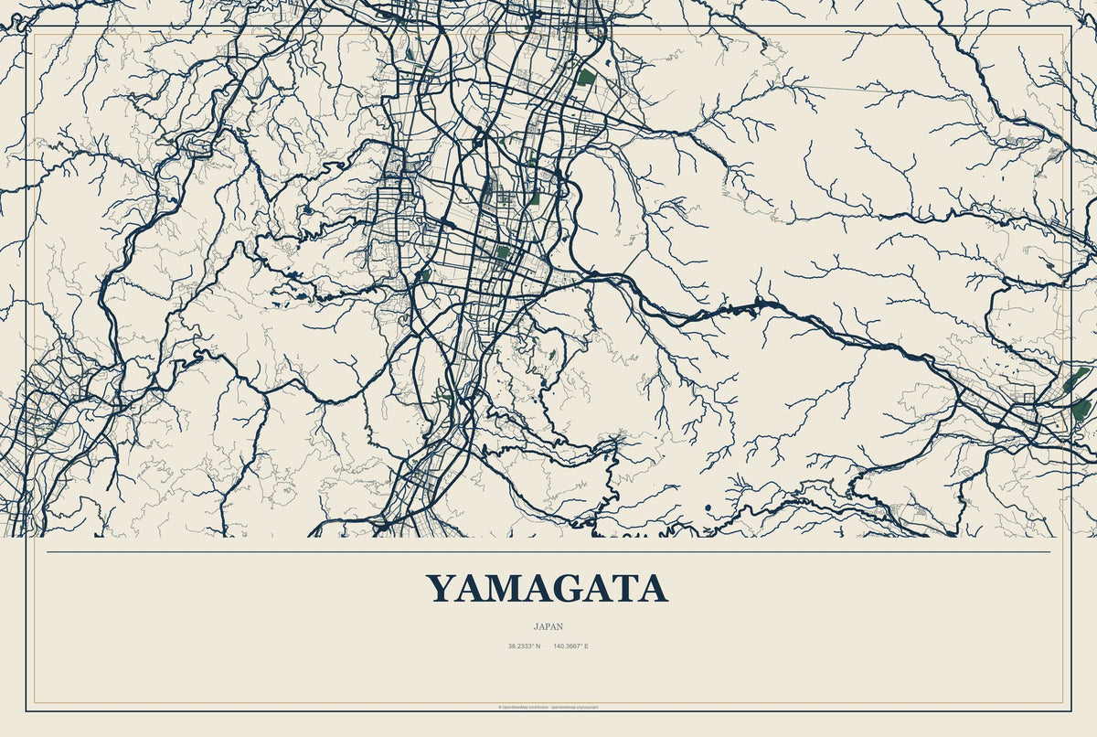 Yamagata, Gifu, Japan City Map Aluminum Sign in Coastal Cutout style