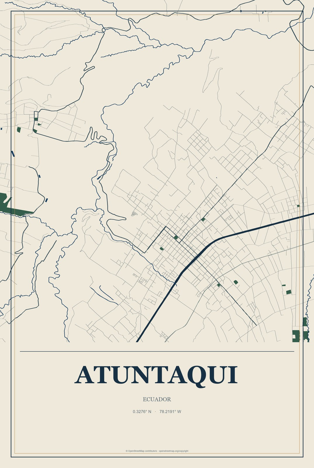 Atuntaqui, Ecuador City Map Aluminum Sign in Coastal Cutout style