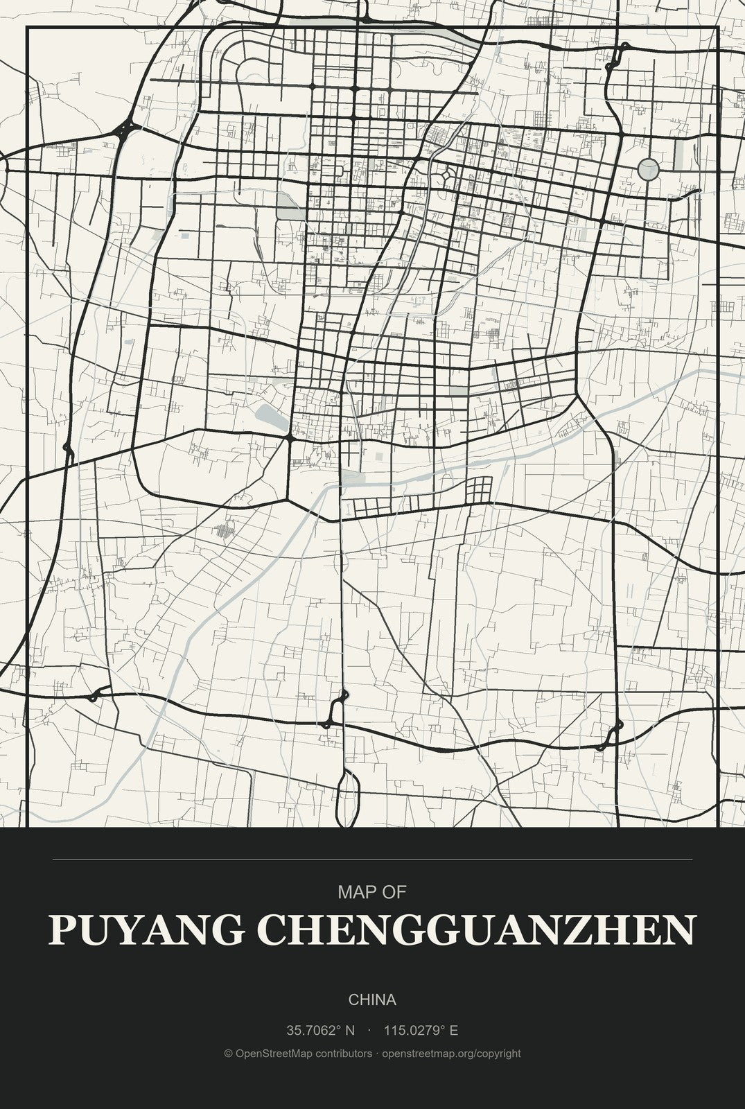 Puyang Chengguanzhen, China City Map Aluminum Sign in Museum Plaque style