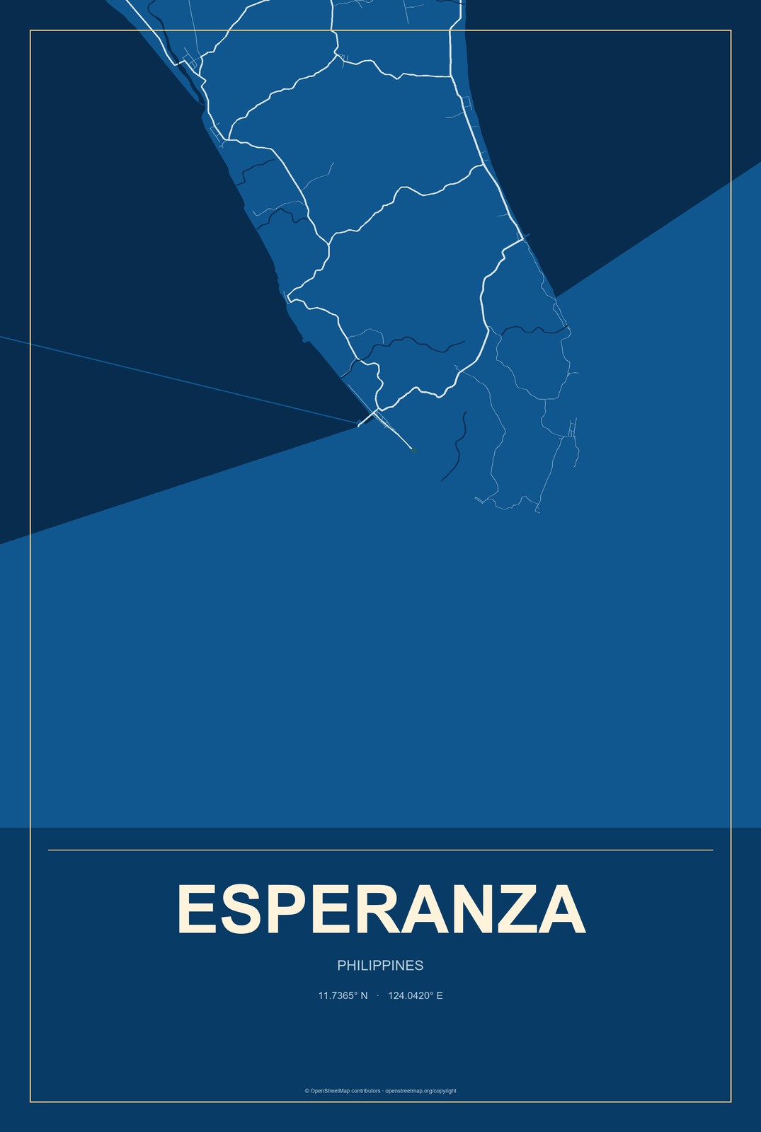 Esperanza, Philippines City Map Aluminum Sign in Harbor Cobalt style