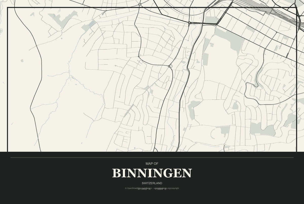 Binningen, Switzerland City Map Aluminum Sign in Museum Plaque style