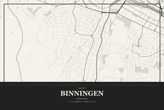 Binningen, Switzerland City Map Aluminum Sign in Museum Plaque style