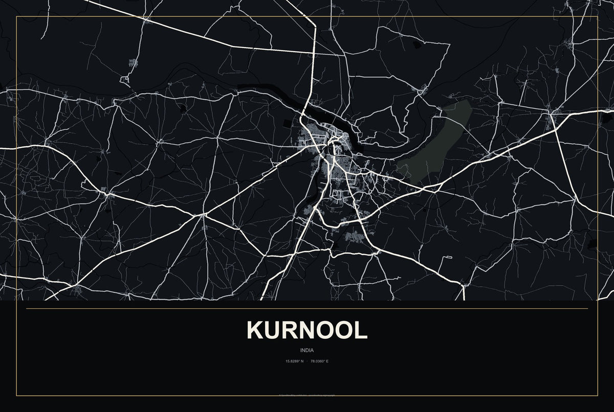 Kurnool, India City Map Aluminum Sign in Metropolitan Noir style