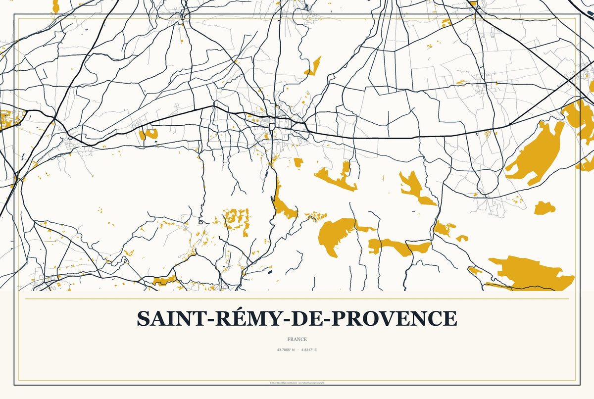 Saint-Rémy-de-Provence, France City Map Aluminum Sign in Citrine Modern style