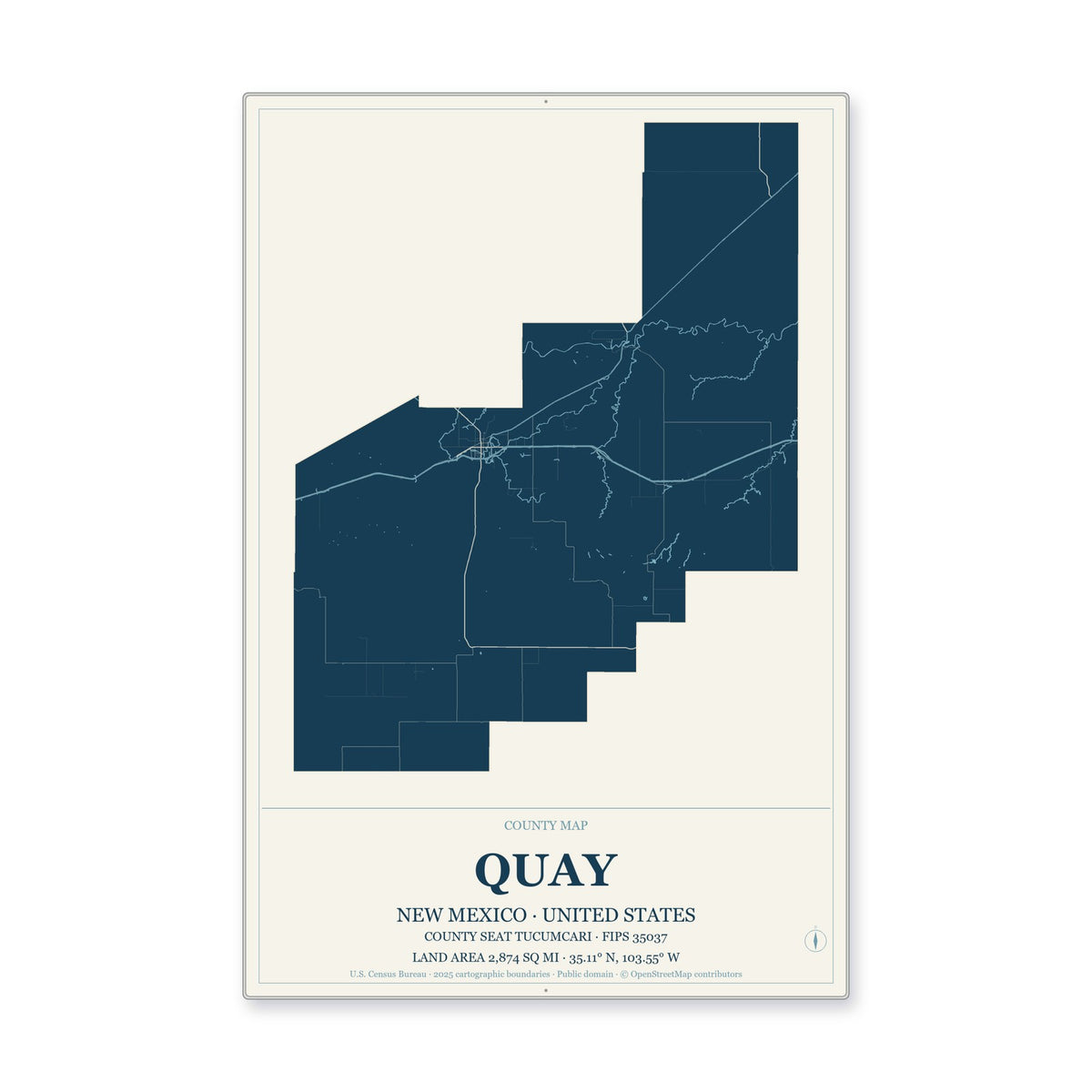 Quay County, New Mexico Map Aluminum Sign in Coastal Cutout style
