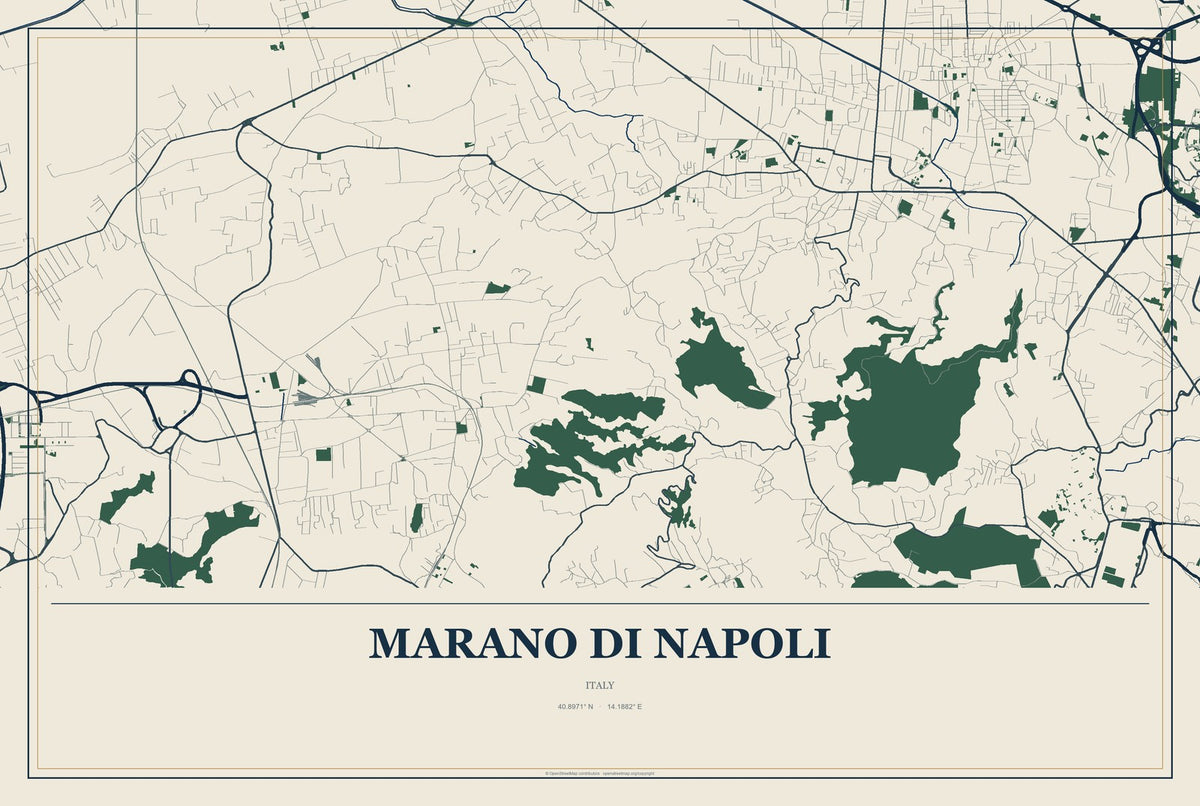 Marano di Napoli, Italy City Map Aluminum Sign in Coastal Cutout style