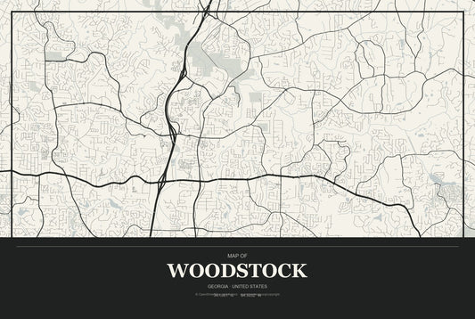 Woodstock, Georgia City Map Aluminum Sign in Museum Plaque style