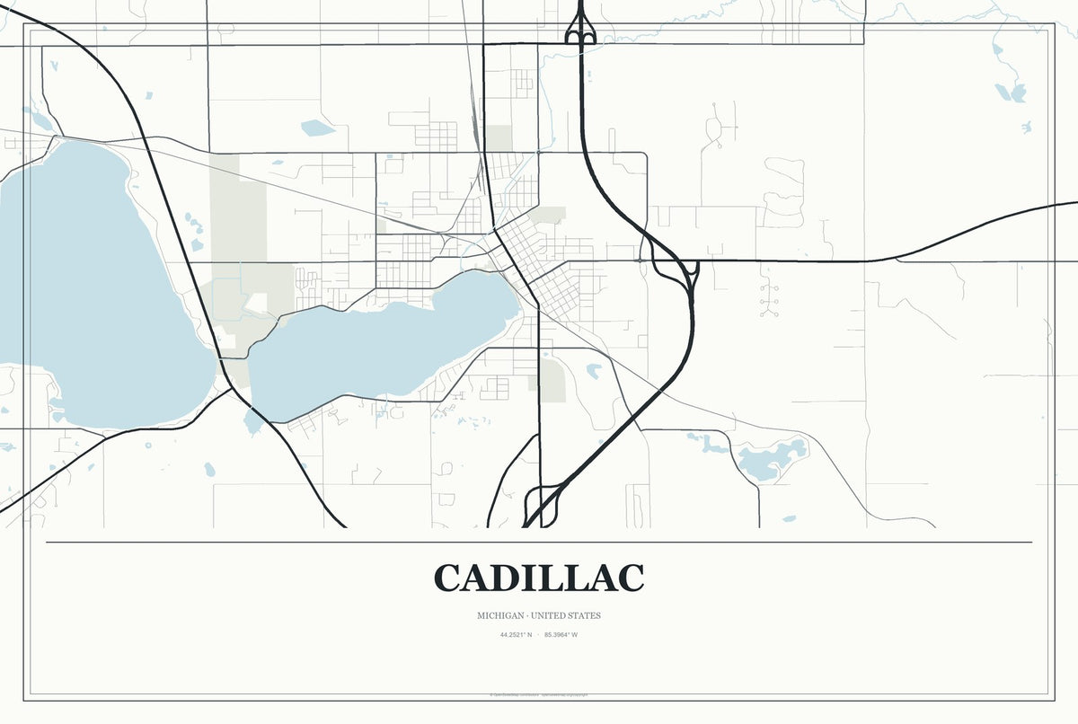Cadillac, Michigan City Map Aluminum Sign in Gallery Air style
