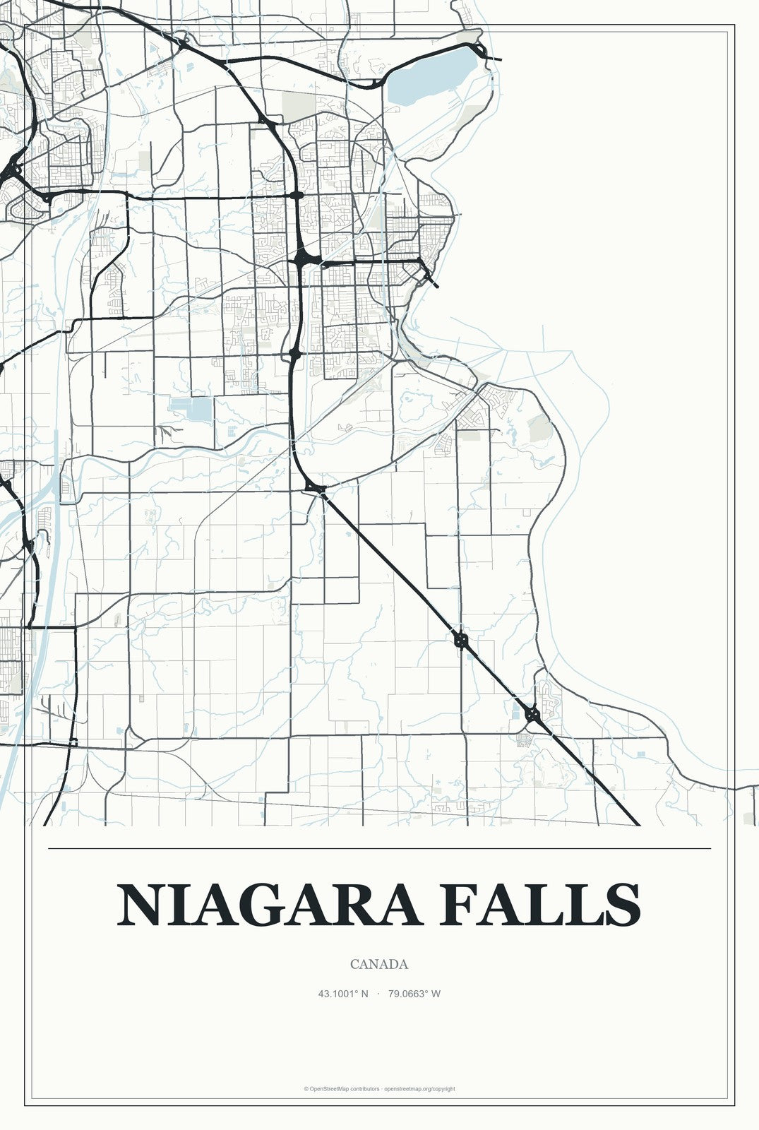 Niagara Falls, Canada City Map Aluminum Sign in Gallery Air style