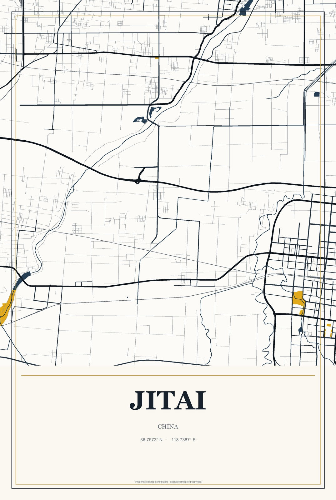 Jitai, China City Map Aluminum Sign in Citrine Modern style