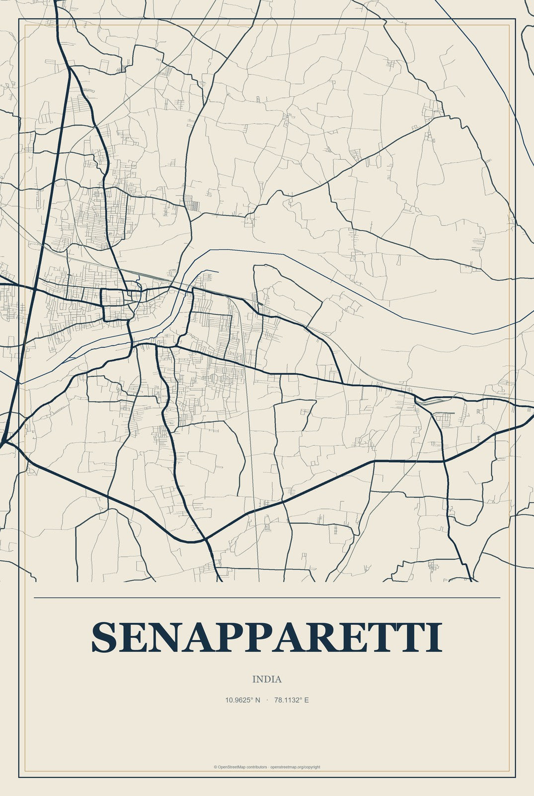 Senapparetti, India City Map Aluminum Sign in Coastal Cutout style