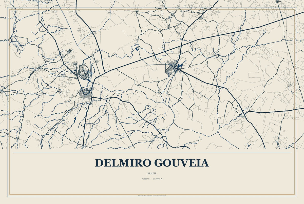 Delmiro Gouveia, Brazil City Map Aluminum Sign in Coastal Cutout style