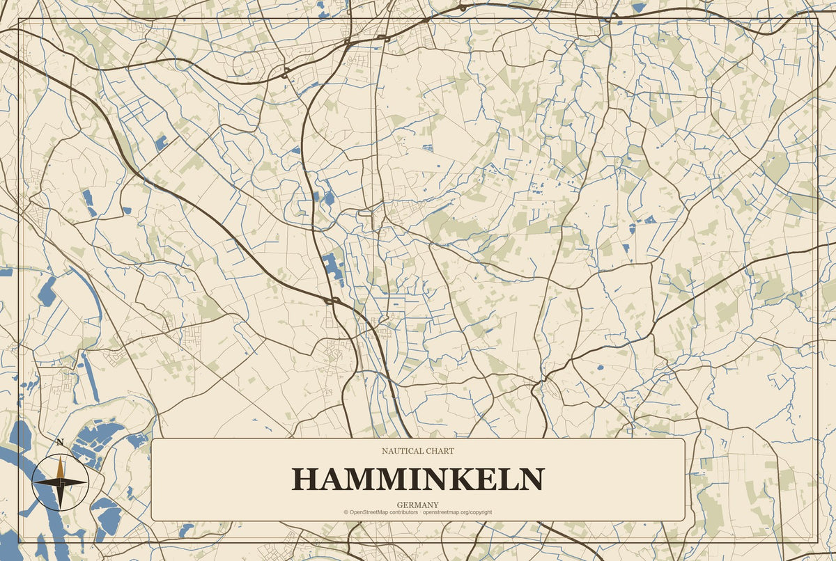 Hamminkeln, Germany City Map Aluminum Sign in Heritage Nautical style