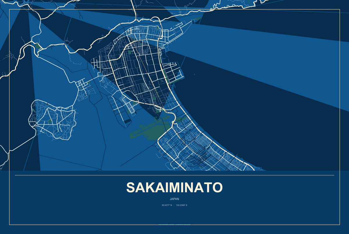Sakaiminato, Japan City Map Aluminum Sign in Harbor Cobalt style