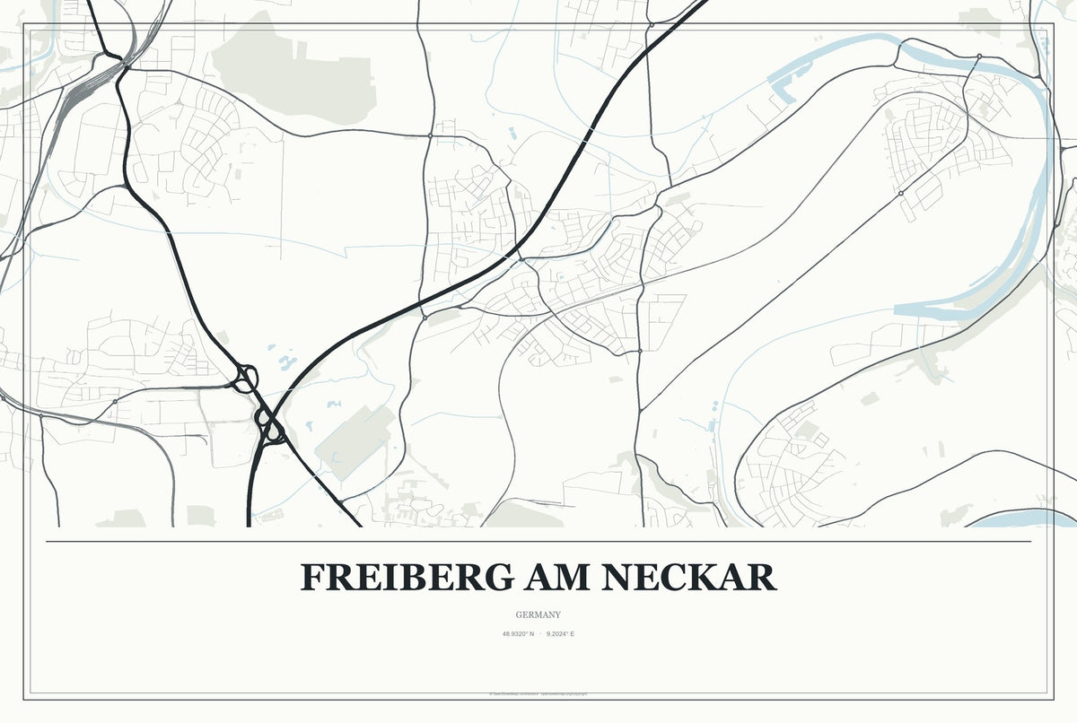 Freiberg am Neckar, Germany City Map Aluminum Sign in Gallery Air style