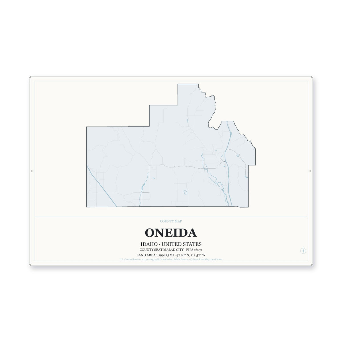 Oneida County, Idaho Map Aluminum Sign in Gallery Air style