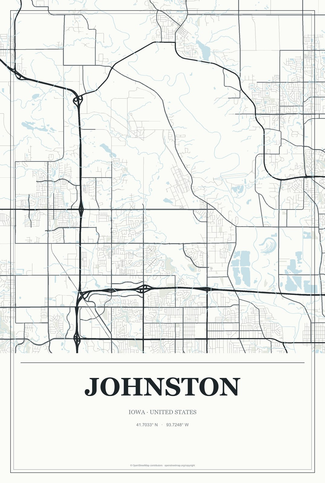 Johnston, Iowa City Map Aluminum Sign in Gallery Air style