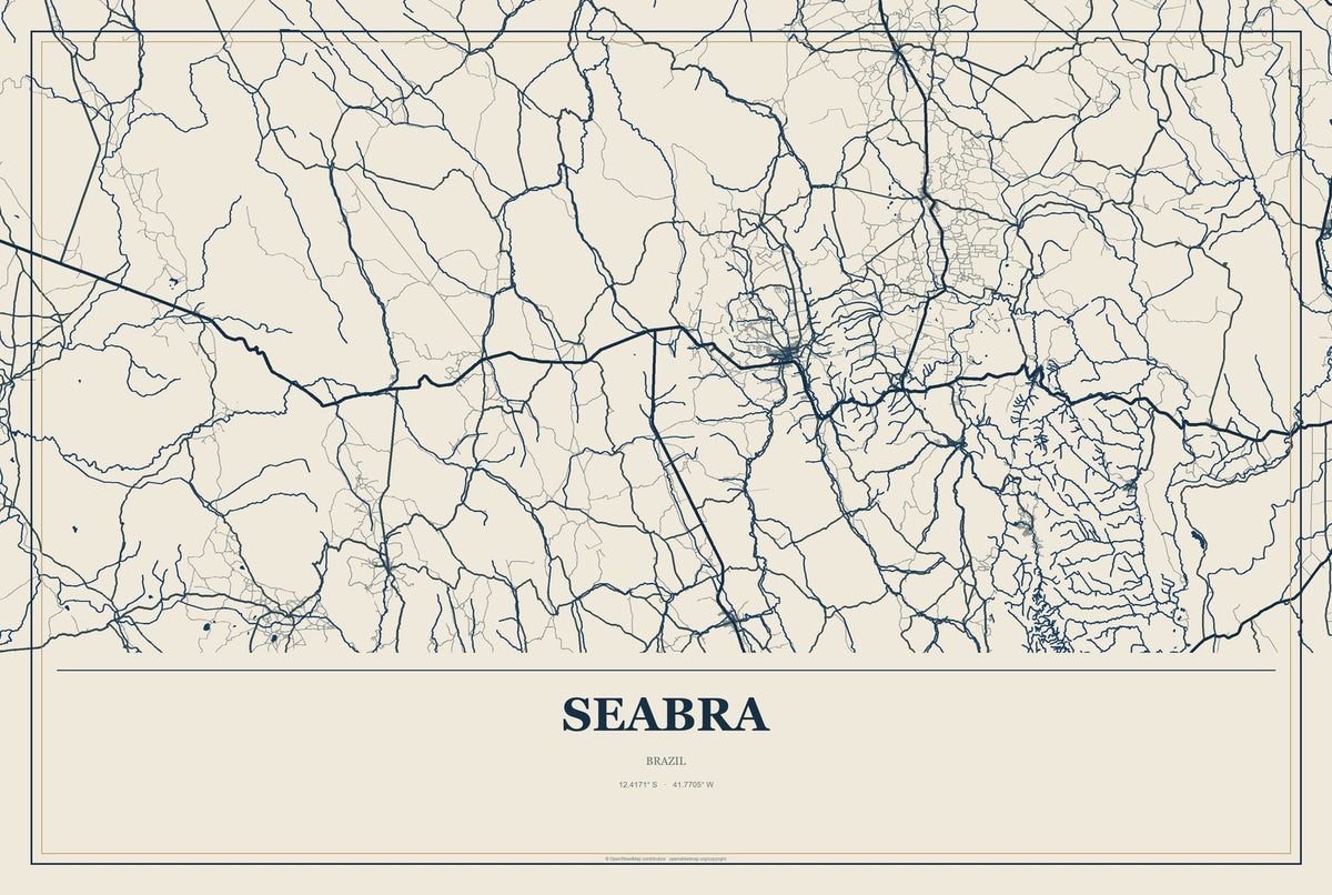 Seabra, Brazil City Map Aluminum Sign in Coastal Cutout style
