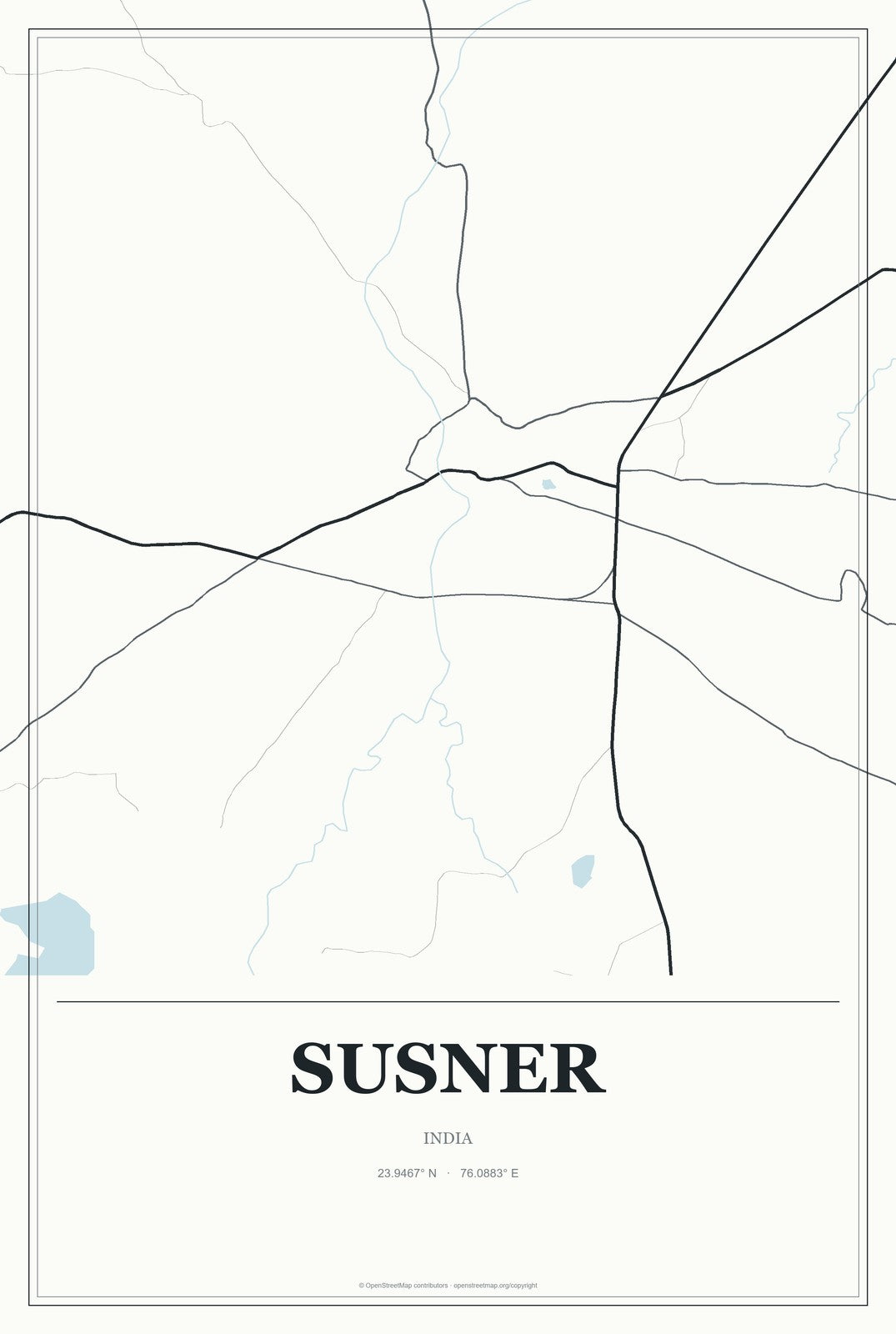 Susner, India City Map Aluminum Sign in Gallery Air style
