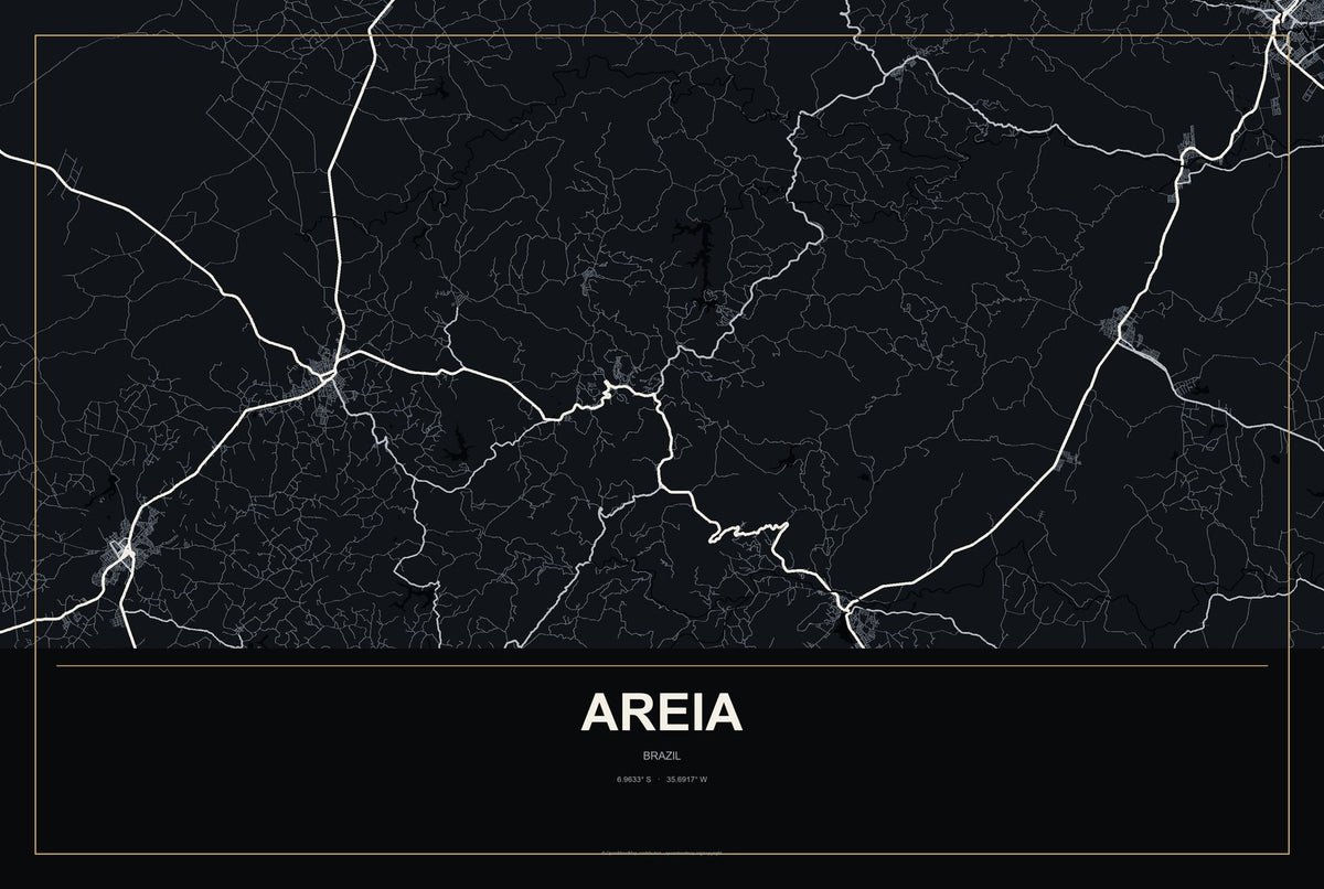 Areia, Brazil City Map Aluminum Sign in Metropolitan Noir style