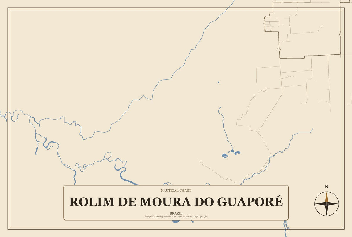 Rolim de Moura do Guaporé, Brazil City Map Aluminum Sign in Heritage Nautical style