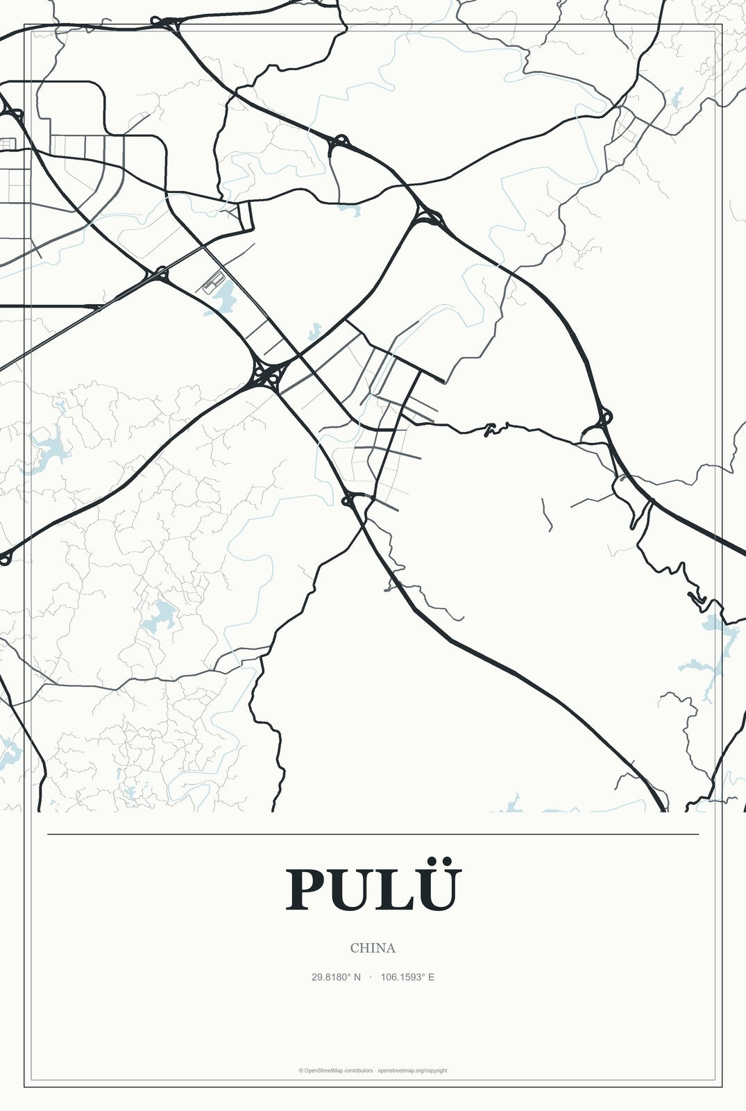 Pulü, China City Map Aluminum Sign in Gallery Air style