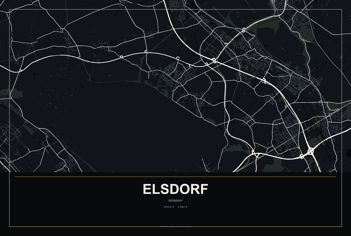 Elsdorf, Germany City Map Aluminum Sign in Metropolitan Noir style