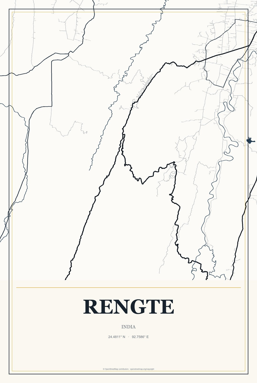 Rengte, India City Map Aluminum Sign in Citrine Modern style