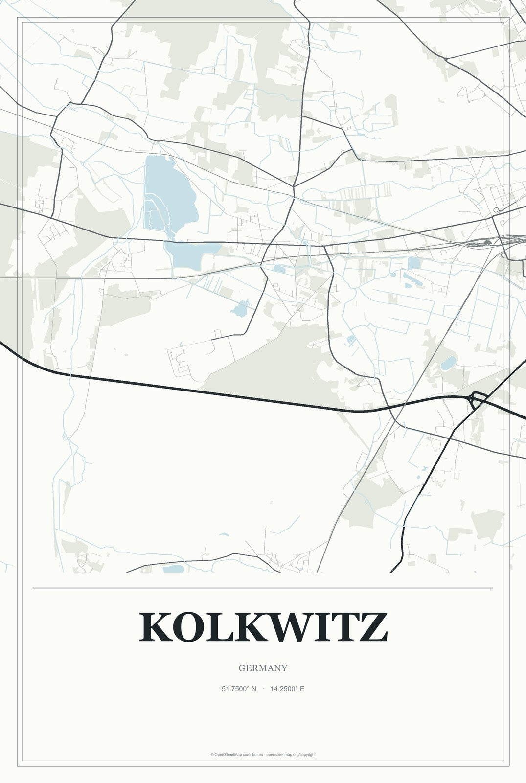 Kolkwitz, Germany City Map Aluminum Sign in Gallery Air style
